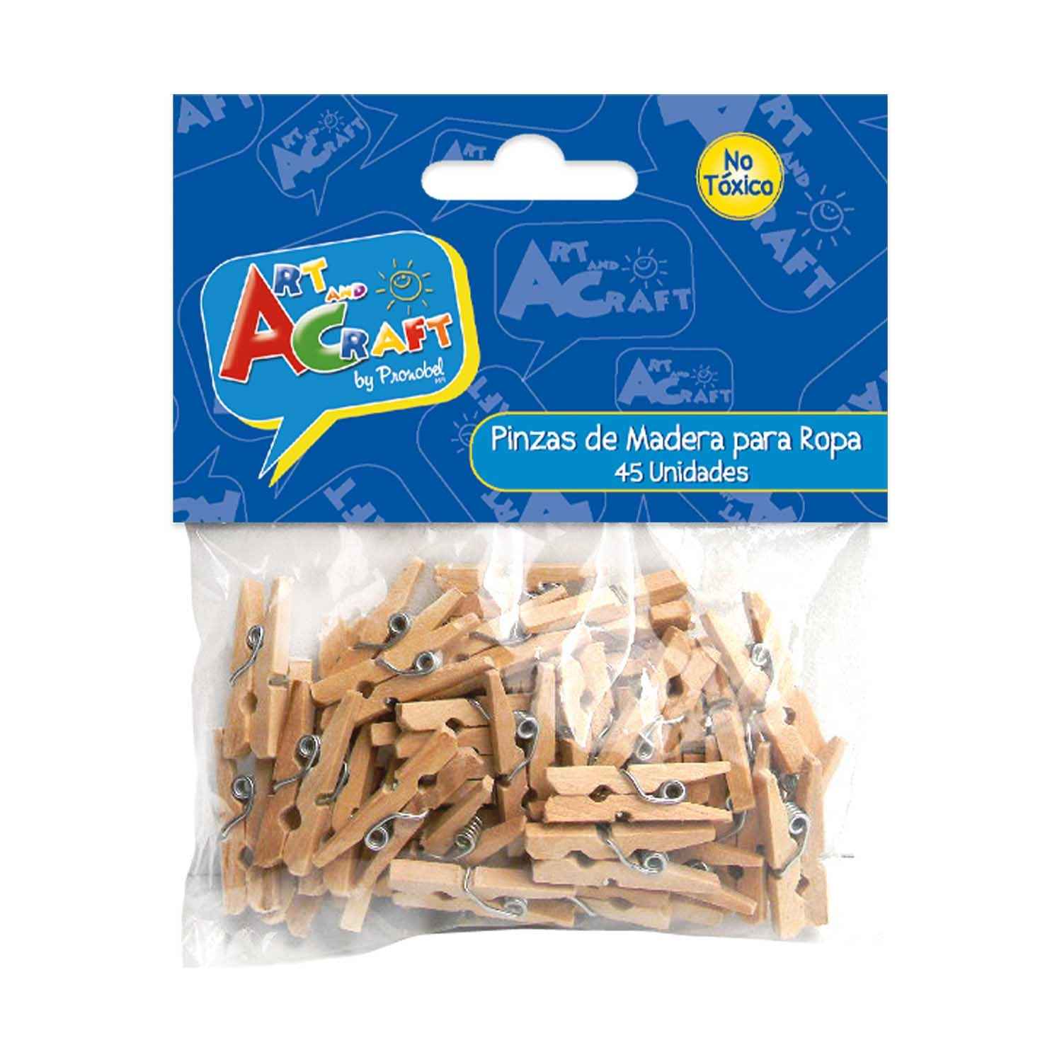 Pinzas Para Ropa Madera 45 Piezas Natural 0,9 x 2,5 cm | Art & Craft